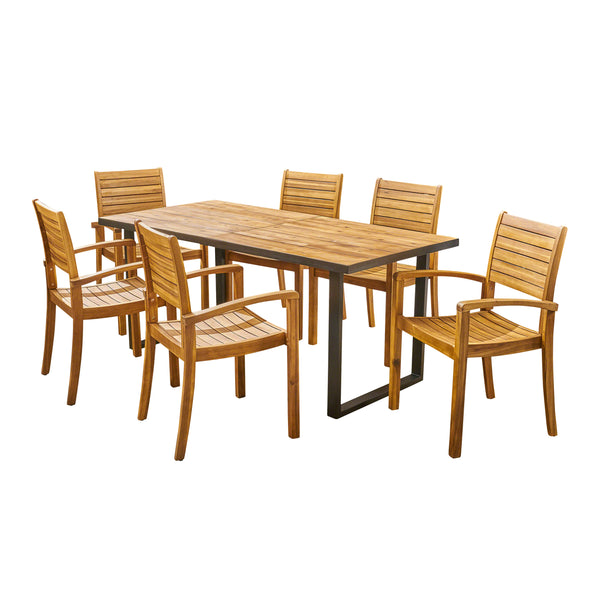 gdf studio Alderson Outdoor 6-Seater Rectangular Acacia Wood Dining Set Teak and Black