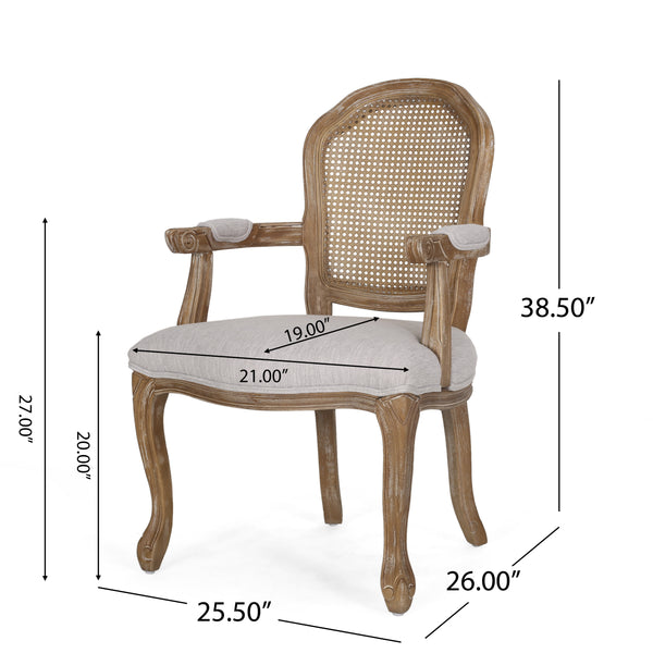 Gdf Studio Aldrich Farmhouse Fabric Upholstered Wood And Cane 7 Piece Dining Set
