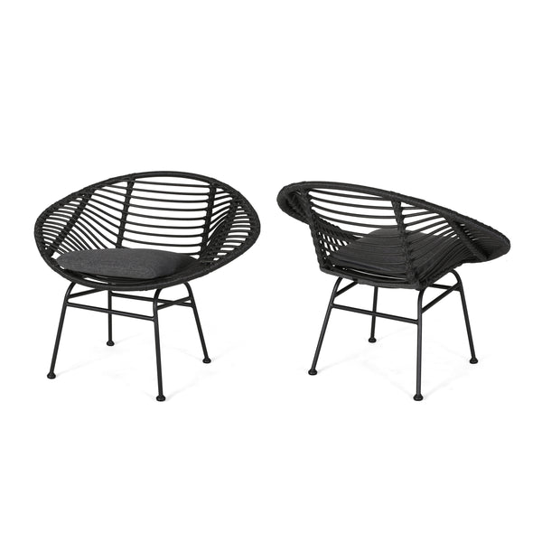gdf studio Aleah Outdoor Woven Faux Rattan Chairs with Cushions (Set of 2)