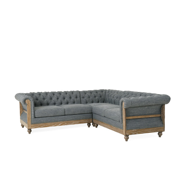 Gdf Studio Alejandro Chesterfield Tufted Fabric 5 Seater Sectional Sofa With Nailhead Trim