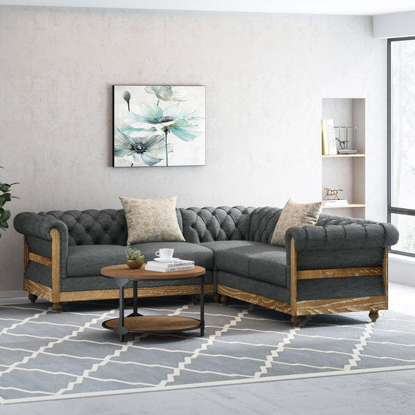 gdf studio Alejandro Chesterfield Tufted Fabric 5 Seater Sectional Sofa with Nailhead Trim