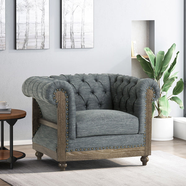 gdf studio Alejandro Chesterfield Tufted Fabric Club Chair with Nailhead Trim