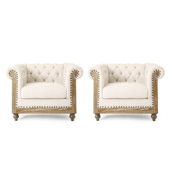 Gdf Studio Alejandro Chesterfield Tufted Fabric Club Chairs With Nailhead Trim Set Of 2