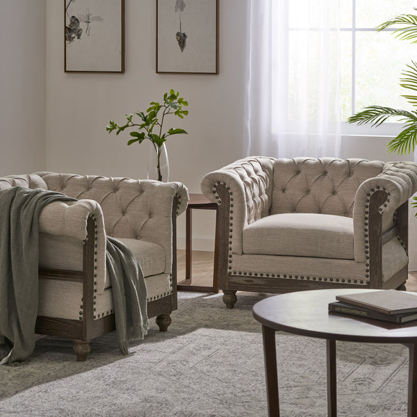 Gdf Studio Alejandro Chesterfield Tufted Fabric Club Chairs With Nailhead Trim Set Of 2