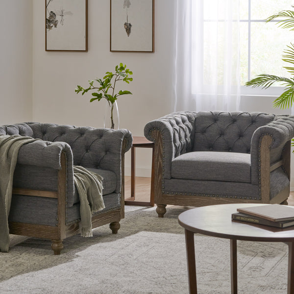gdf studio Alejandro Chesterfield Tufted Fabric Club Chairs with Nailhead Trim Set of 2