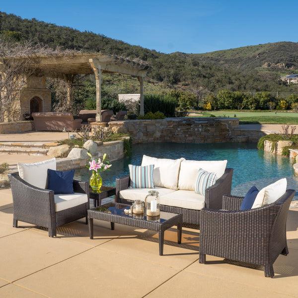Gdf Studio Alfarin Outdoor 5-piece Wicker Chat Set With Cushions