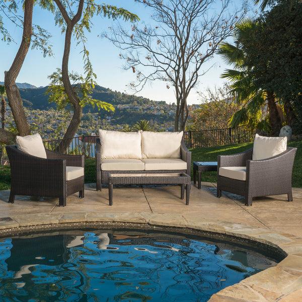 Gdf Studio Alfarin Outdoor 5-piece Wicker Chat Set With Cushions