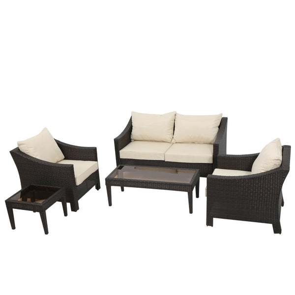gdf studio Alfarin Outdoor 5-piece Wicker Chat Set with Cushions