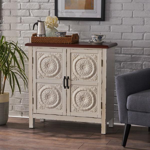 Gdf Studio Aliana Finished Firwood Cabinet With Faux Wood Overlay And Accented Top