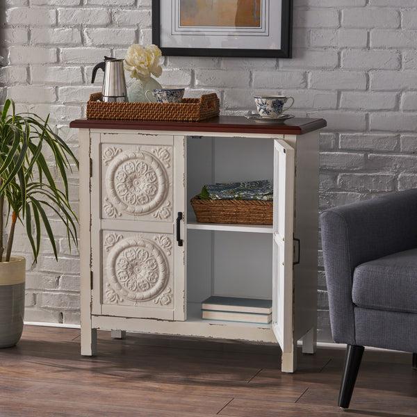 Gdf Studio Aliana Finished Firwood Cabinet With Faux Wood Overlay And Accented Top