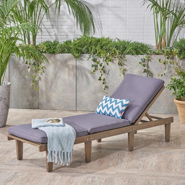 Gdf Studio Alisa Outdoor Acacia Wood Chaise Lounge With Cushion Gray And Dark Gray