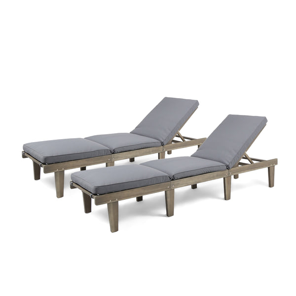 Gdf Studio Alisa Outdoor Acacia Wood Chaise Lounge With Cushion Gray And Dark Gray