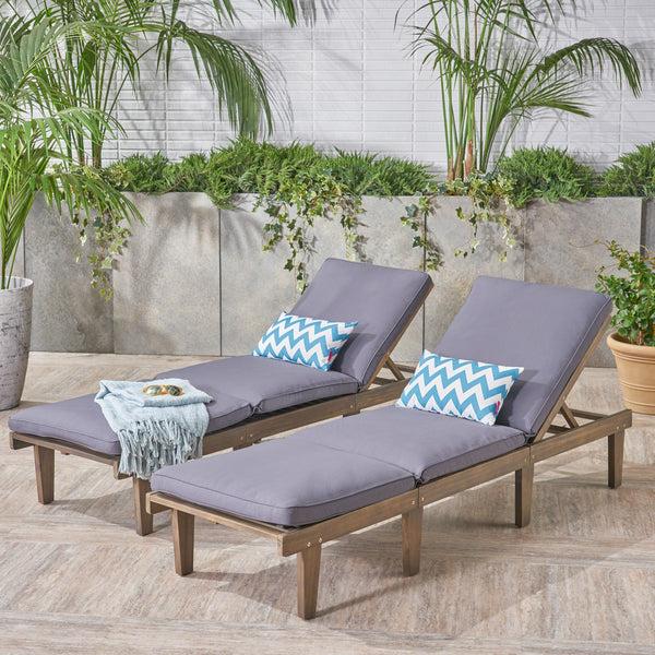 Gdf Studio Alisa Outdoor Acacia Wood Chaise Lounge With Cushion Gray And Dark Gray