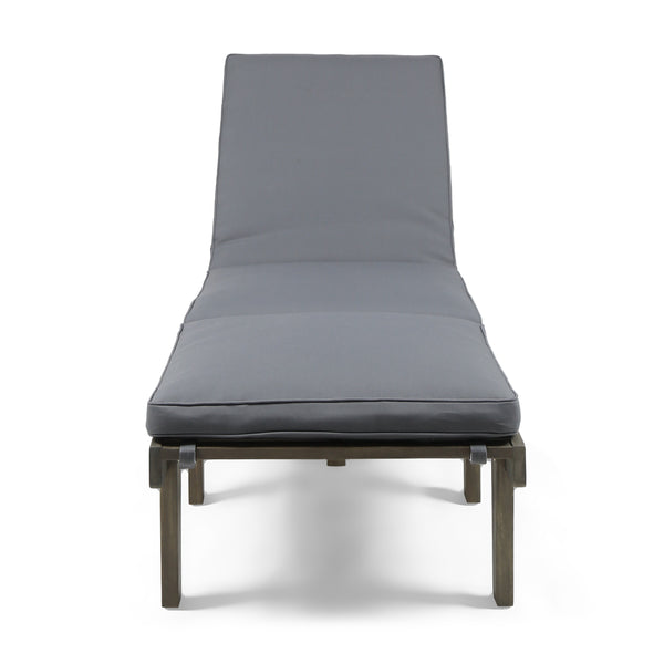 gdf studio Alisa Outdoor Acacia Wood Chaise Lounge with Cushion Gray and Dark Gray