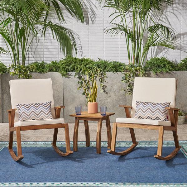 Gdf Studio Alize Outdoor Acacia Wood Rocking Chair Chat Set