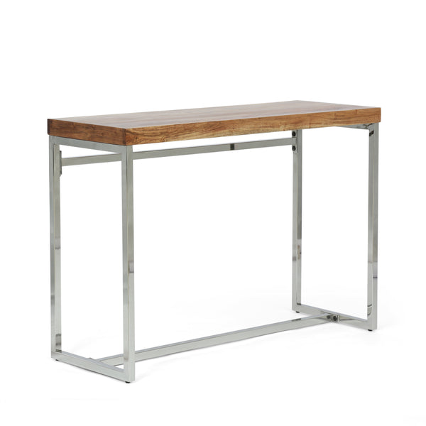 gdf studio Alledonia Rustic Glam Handmade Acacia Wood Console Desk Natural and Silver