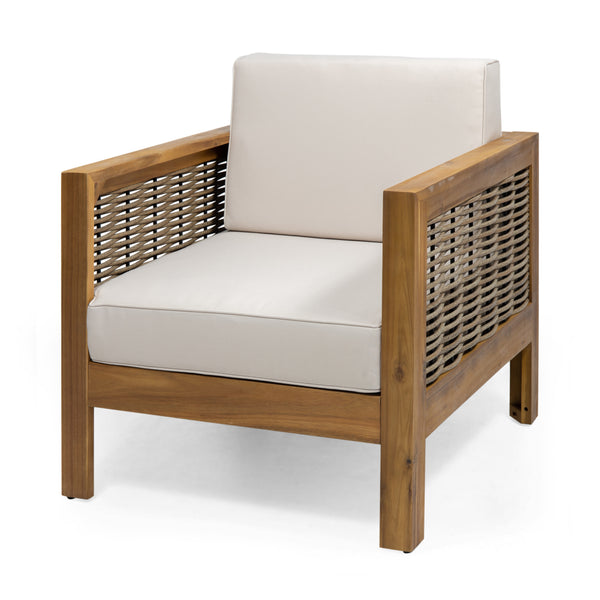 Gdf Studio Allegra Outdoor Acacia Wood And Wicker Club Chair