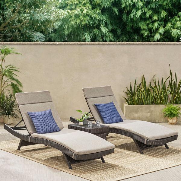 Gdf Studio Allegria 3Pc Multibrown Wicker Lounge W/Water Resistant Cushions & CoffeeTable