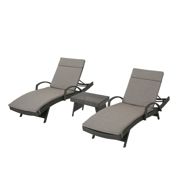 gdf studio Allegria 3Pc Multibrown Wicker Lounge w/Water Resistant Cushions & CoffeeTable