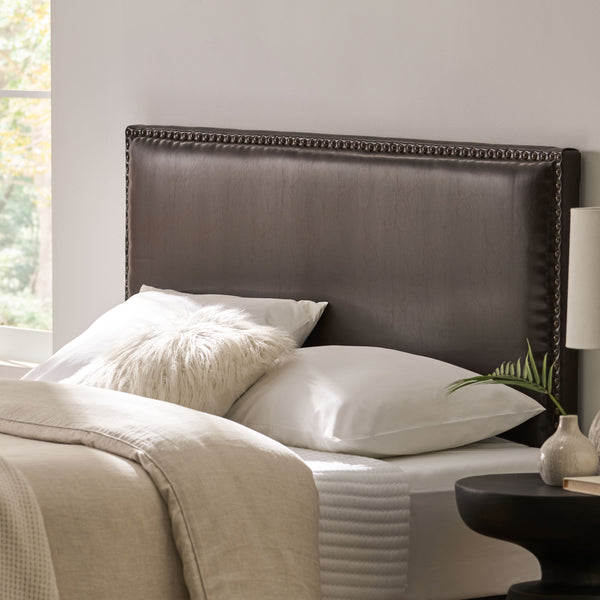 Gdf Studio Alonzo Queen To Full Sized Brown Leather Headboard