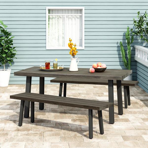 Gdf Studio Altair Outdoor Modern Industrial 3 Piece Aluminum Dining Set With Benches