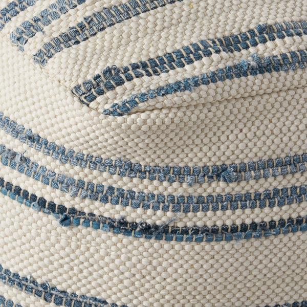 Gdf Studio Althea Large Square Casual Pouf Boho Blue And White Recycled Denim And Chindi