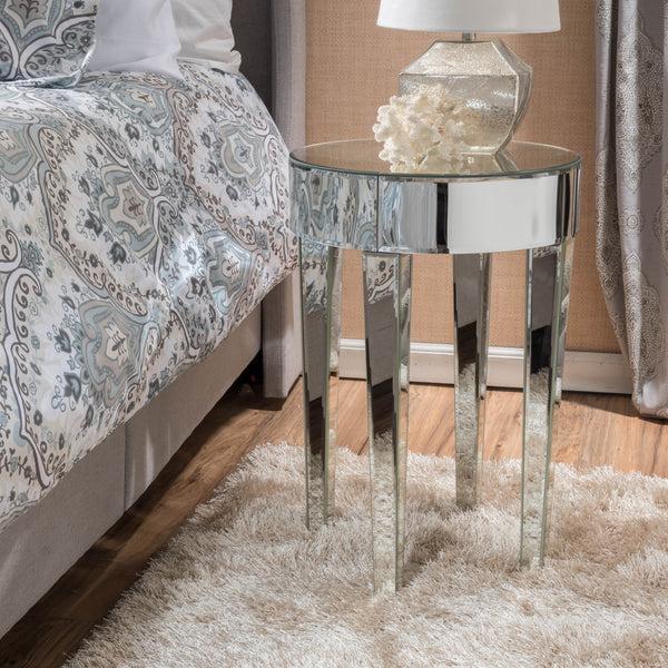 Gdf Studio Alvo Modern Glam Round Mirrored Side Table With Tapered Legs