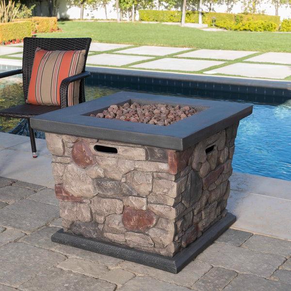 Gdf Studio Alyna Outdoor Stone Finished Square Fire Pit - 40000 BTU