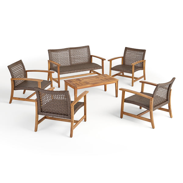 Gdf Studio Alyssa Outdoor 6 Piece Wood And Wicker Chat Set