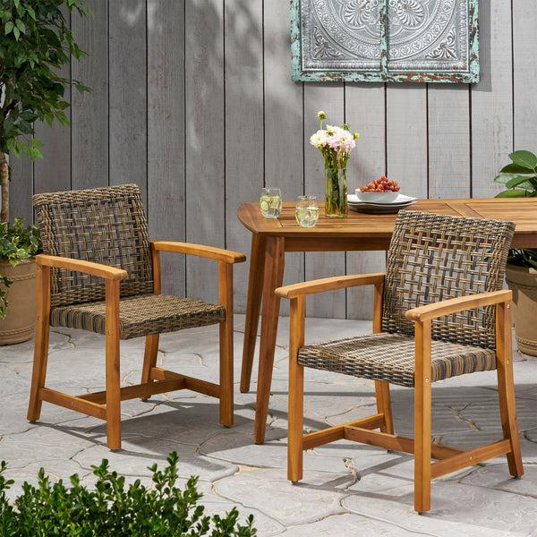 Gdf Studio Alyssa Outdoor Acacia Wood And Wicker Dining Chair (Set Of 2)