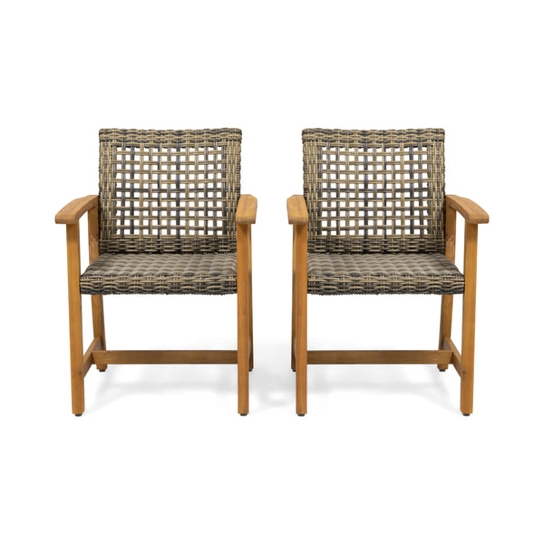 gdf studio Alyssa Outdoor Acacia Wood and Wicker Dining Chair (Set of 2)