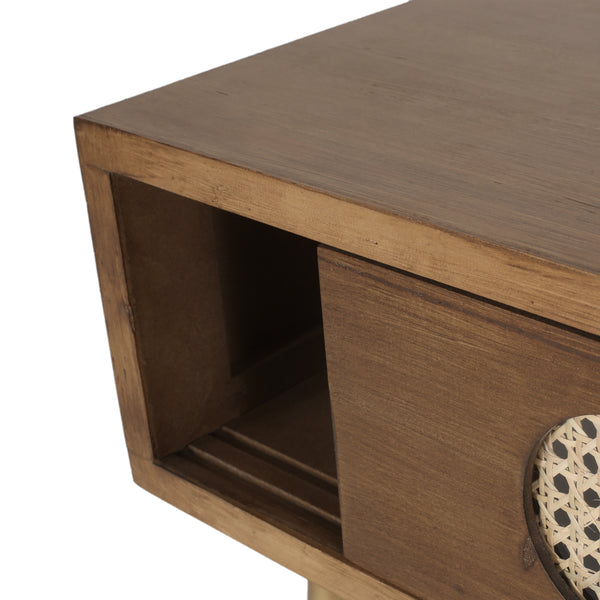 Gdf Studio Alzada Rustic Glam Console Table With Wicker Accents Walnut Natural And Antique Gold