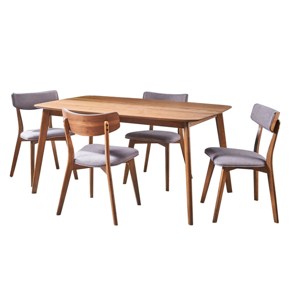gdf studio Aman Mid Century Finished 5 Piece Wood Dining Set with Fabric Chairs