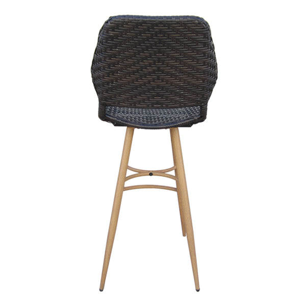 Gdf Studio Amaya Outdoor Multi-brown Wicker Barstools With Brown Wood Finish Metal Leg
