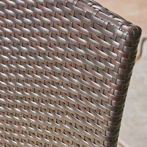 Gdf Studio Amenda Outdoor 6-Seater Rectangular Acacia Wood And Wicker Dining Set Teak With Black And Multi Brown With Cream