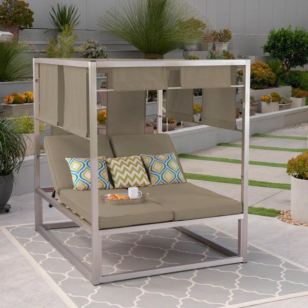 Gdf Studio Amos Outdoor Aluminum Daybed With Canopy