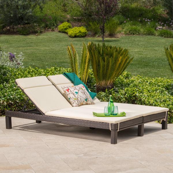 Gdf Studio Amour Outdoor Dual Wicker Chaise Lounge W/ Water Resistant Cushions