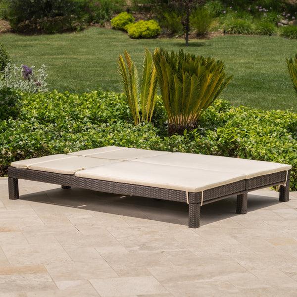 Gdf Studio Amour Outdoor Dual Wicker Chaise Lounge W/ Water Resistant Cushions