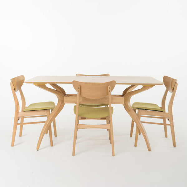 gdf studio Amundsen Natural Oak Finish Curved Leg Rectangular 5 Piece Dining Set