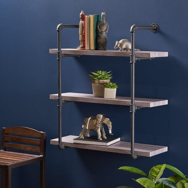 Gdf Studio Amya Industrial Pipe Design 3-Tier Wall Mount Floating Shelf