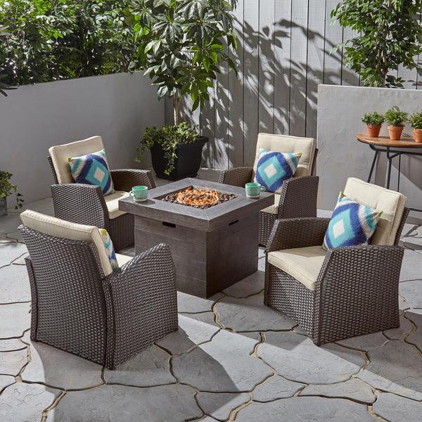 Gdf Studio Ana Outdoor 4 Seater Wicker Chat Set With Fire Pit
