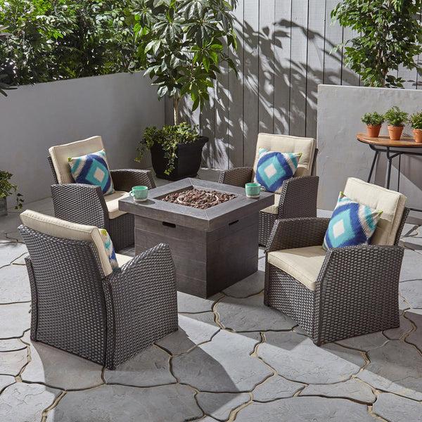 Gdf Studio Ana Outdoor 4 Seater Wicker Chat Set With Fire Pit