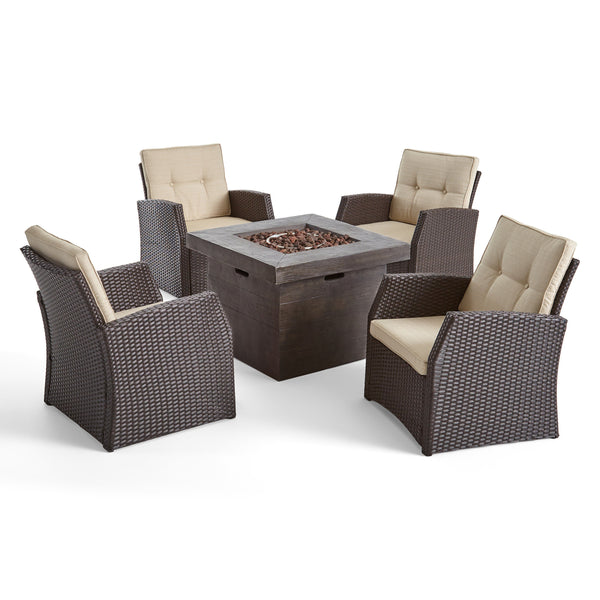 gdf studio Ana Outdoor 4 Seater Wicker Chat Set with Fire Pit
