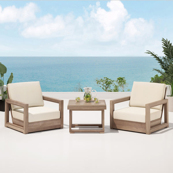 Gdf Studio Andrae Outdoor 3 Piece Acacia Wood Chat Set