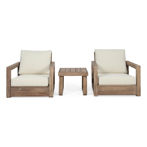 gdf studio Andrae Outdoor 3 Piece Acacia Wood Chat Set