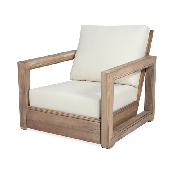Gdf Studio Andrae Outdoor Acacia Wood Club Chair With Cushion For Patio Garden Balcony