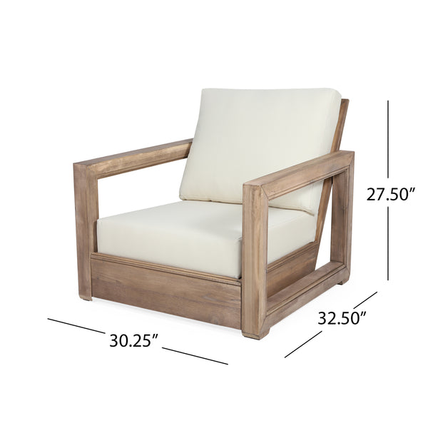 Gdf Studio Andrae Outdoor Acacia Wood Club Chair With Cushion For Patio Garden Balcony