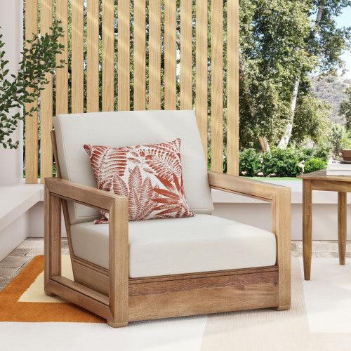 gdf studio Andrae Outdoor Acacia Wood Club Chair with Cushion for Patio Garden Balcony