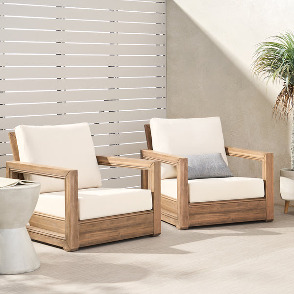 Gdf Studio Andrae Outdoor Acacia Wood Club Chairs (Set Of 2)