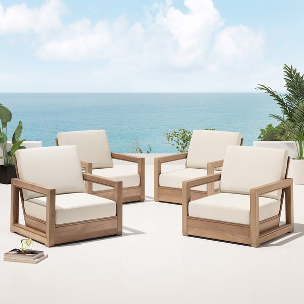 Gdf Studio Andrae Outdoor Acacia Wood Club Chairs (Set Of 4)